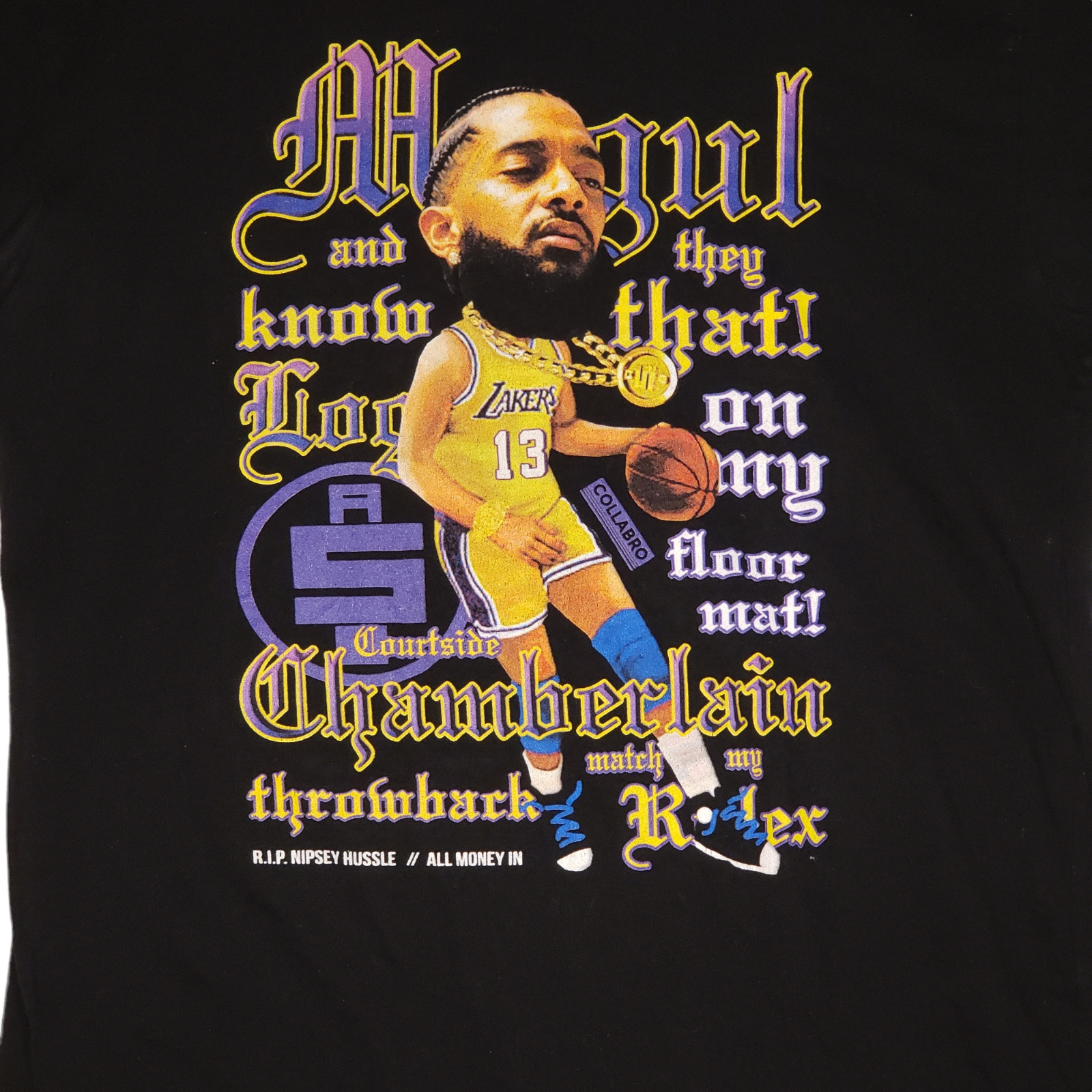 Lakers RIP Nipsey Hussle All Money In Graphic Tee Shirt Black Mens Size Large image 3