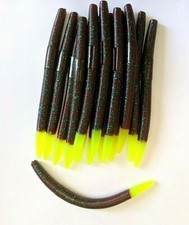 20 pk 5" Senko-style Worm-RED BUG CHARTREUSE TIP-Soft Plastic SCENT & SALT-USA