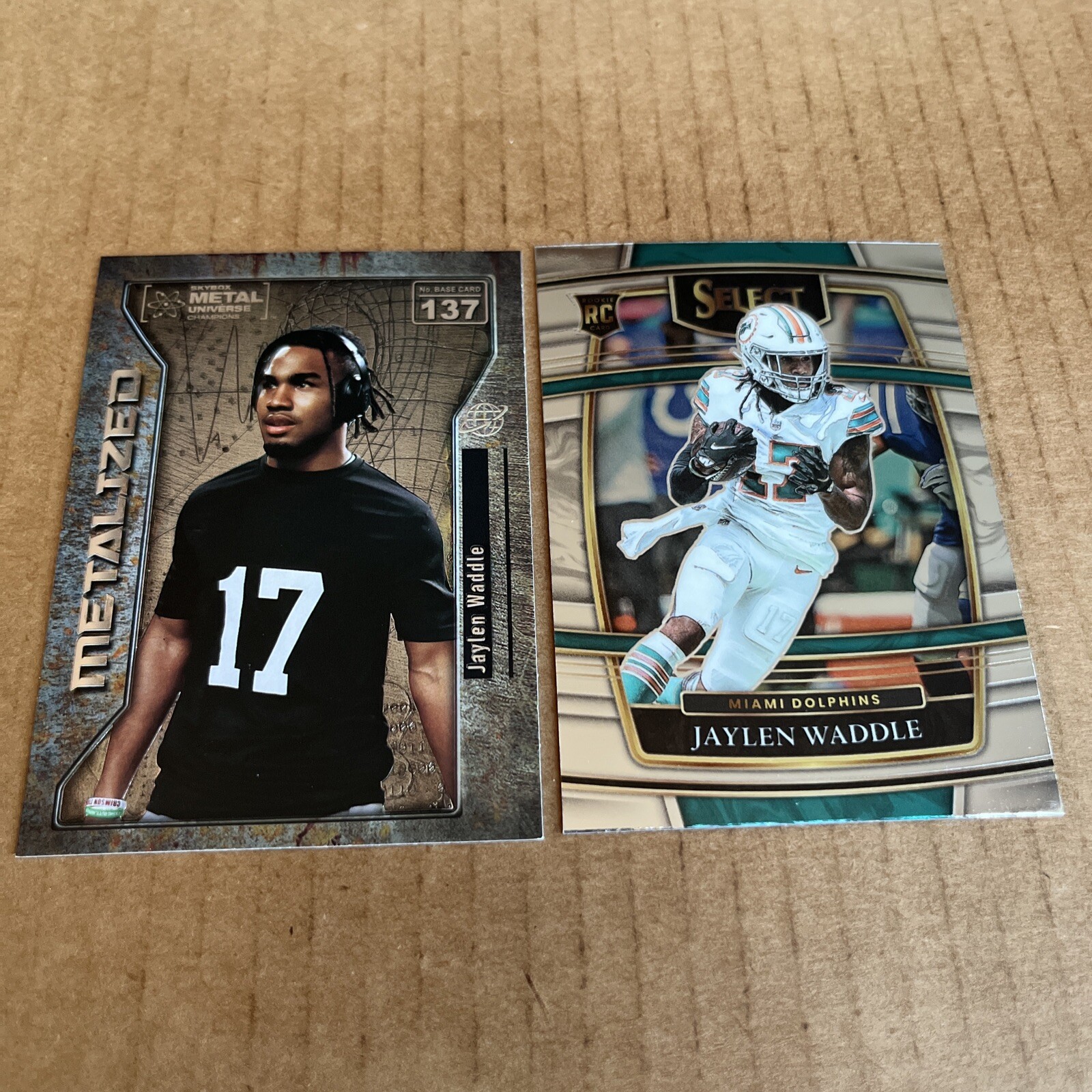 JAYLEN WADDLE RC 2021 Select #48 & Metal Universe METALIZED #137 Dolphins (c4)