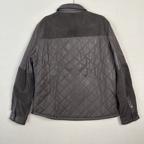 Roundtree & Yorke Quilted Lambskin Leather Shirt Jacket Mens Size L Brown - Picture 12 of 22