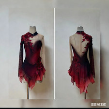 Ice skating dress Competition Figure Skating Twirling Costume red dyeing