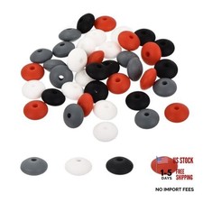 40Pcs 12mm Silicone Lentil Beads - Round - Black, Gray, Black, Gray, White, Red