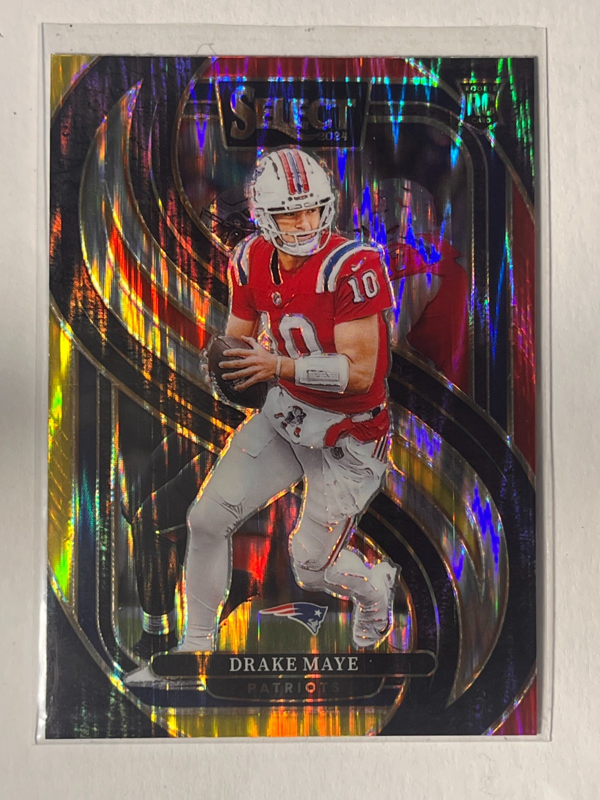 2024 Panini Select Premier Drake Maye #27 Red & Yellow Shock Prizm (RC)