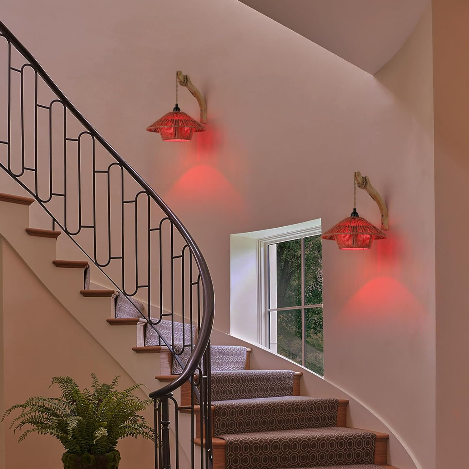 Battery Operated Large Wall Sconce,Wireless Rechargeable Woven Rattan Boho Sconc