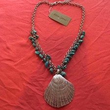 Brand new w/ Tag Erica Lyons silver toned shell necklace with turquoise beads
