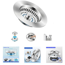 Kitchen Sink Drain Strainer Stainless Steel 3-1/2 Inch Universal Stopper
