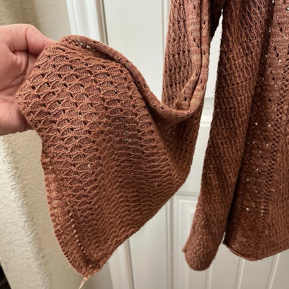 Catherine’s Women 3X Tan Brown Pullover Tunic Sweater Boho Long Sleeve Open Knit - Image 3 of 4