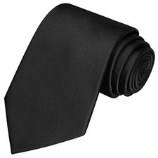 Mens Silk Tie Solid Satin Wedding Necktie  Gift Box Extra Length Black