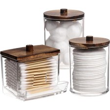 Qtips Holder Bathroom Container 10 OZ Cotton Ball/Swabs Dispenser Apothecary Jar
