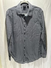 JF J Ferrar Mens Black Gray Dress Shirt Long Sleeve Slim Fit Sz M