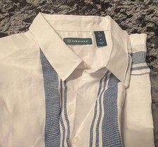 NEW Cubavera Linen Textured Guayabera EMBROIDERED PANEL SHIRT SZ L