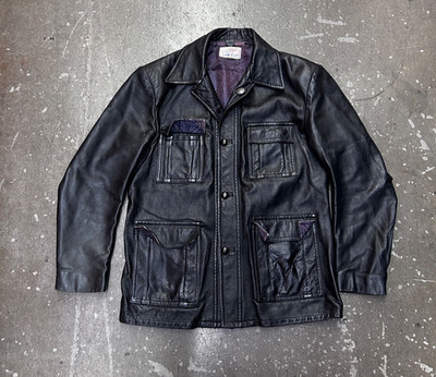 VTG Sterling Calgary Canada Leather Jacket Mens 46 Black Western Ranch Coat Otra