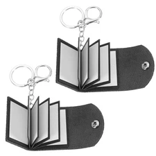 2Pcs Personalized Leather Mini Photo Album Keychain with 10 Pictures, Black