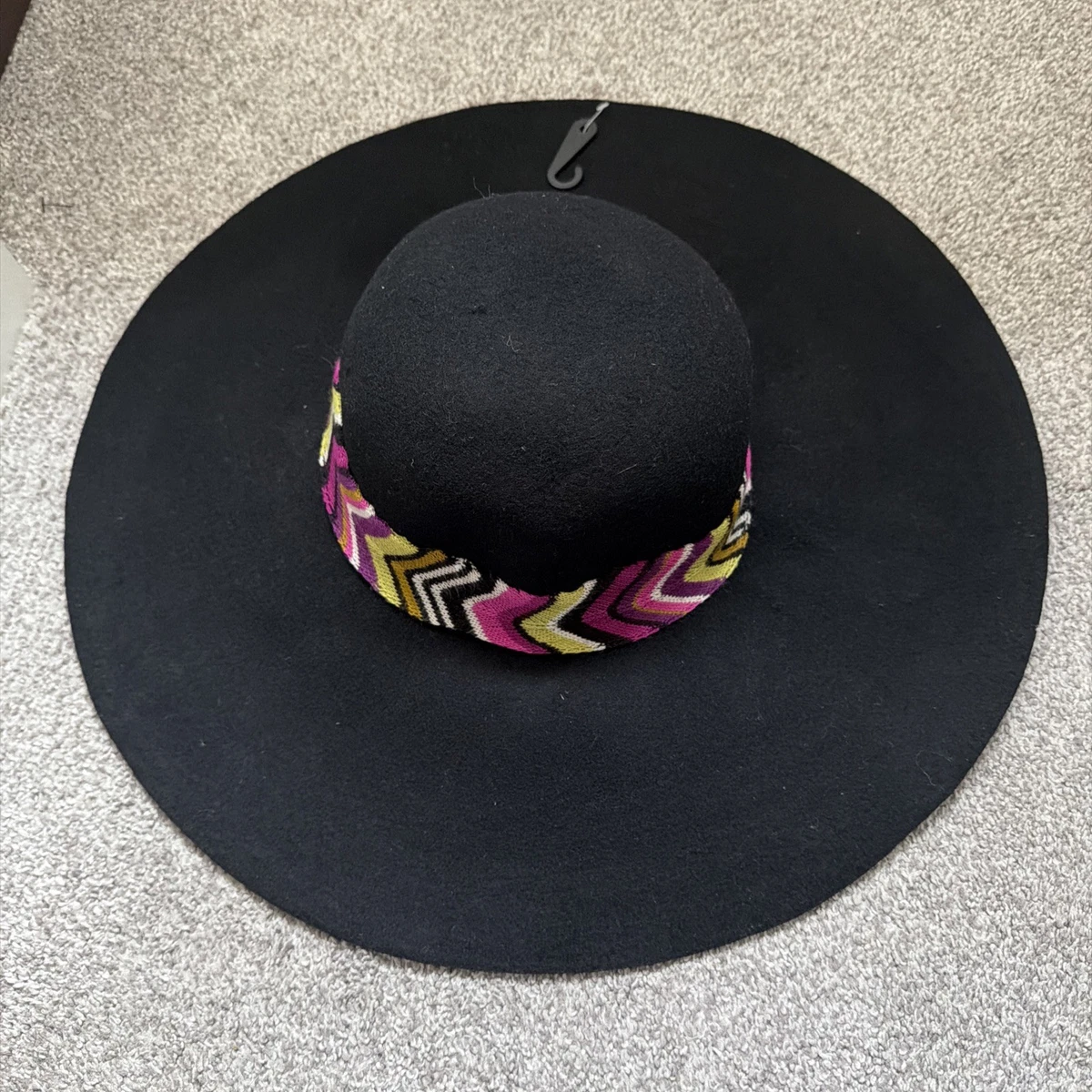 Missoni Black Wide-Brim Wool Hat with Pink & Yellow Chevron Band Missoni X Target Hat Floppy Felt Wide Brim Brown New | eBay main image 3