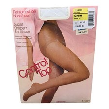 Vintage JCPenney Super Shaper Control Top Pantyhose Short White Nude Heel