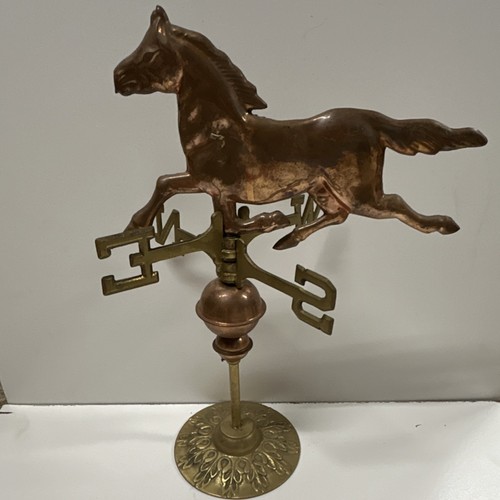 Traditional Smooth Copper Brass Horse Weathervane for Roof with Decorative Base