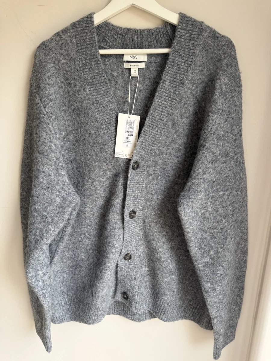 "Cárdigan Marks & Spencer para hombre gris mezcla de lana talla XXL pecho 47-49"" nuevo"