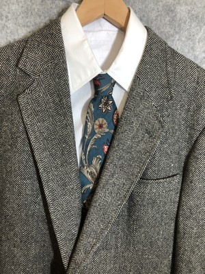 McQuades Blazer Mens 44 Long Black Herringbone Tweed Wool Sport Coat Jacket