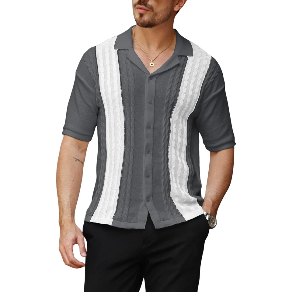 T-shirt polo homme Polówka Pull Slim Fit Élégant Gris Blanc 3XL - Photo 1/4
