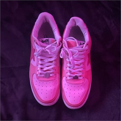 A Bathing Ape BAPE STA Pink White Low Top Lace Up Athletic Sneakers Men