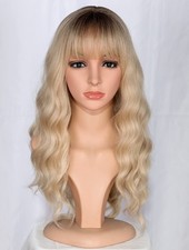 Medium Long Blonde Wavy Wigs For Women Synthetic Full Hair Wigs With Bangs Fo...