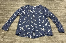 A New Approach Top Womens Large Blue Floral Button Up Long Sleeve Rayon