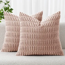 Pack of 2 Corduroy Decorative Throw Pillow Covers 20x20 Inch Soft Boho Striped P