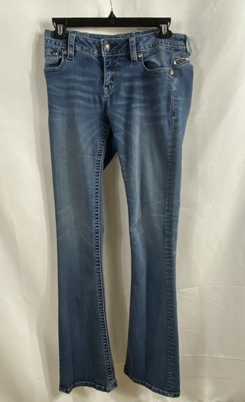 Miss Me Women's Signature Boot Cut Blue Jeans Embroidered Flap Pocket Sz 28