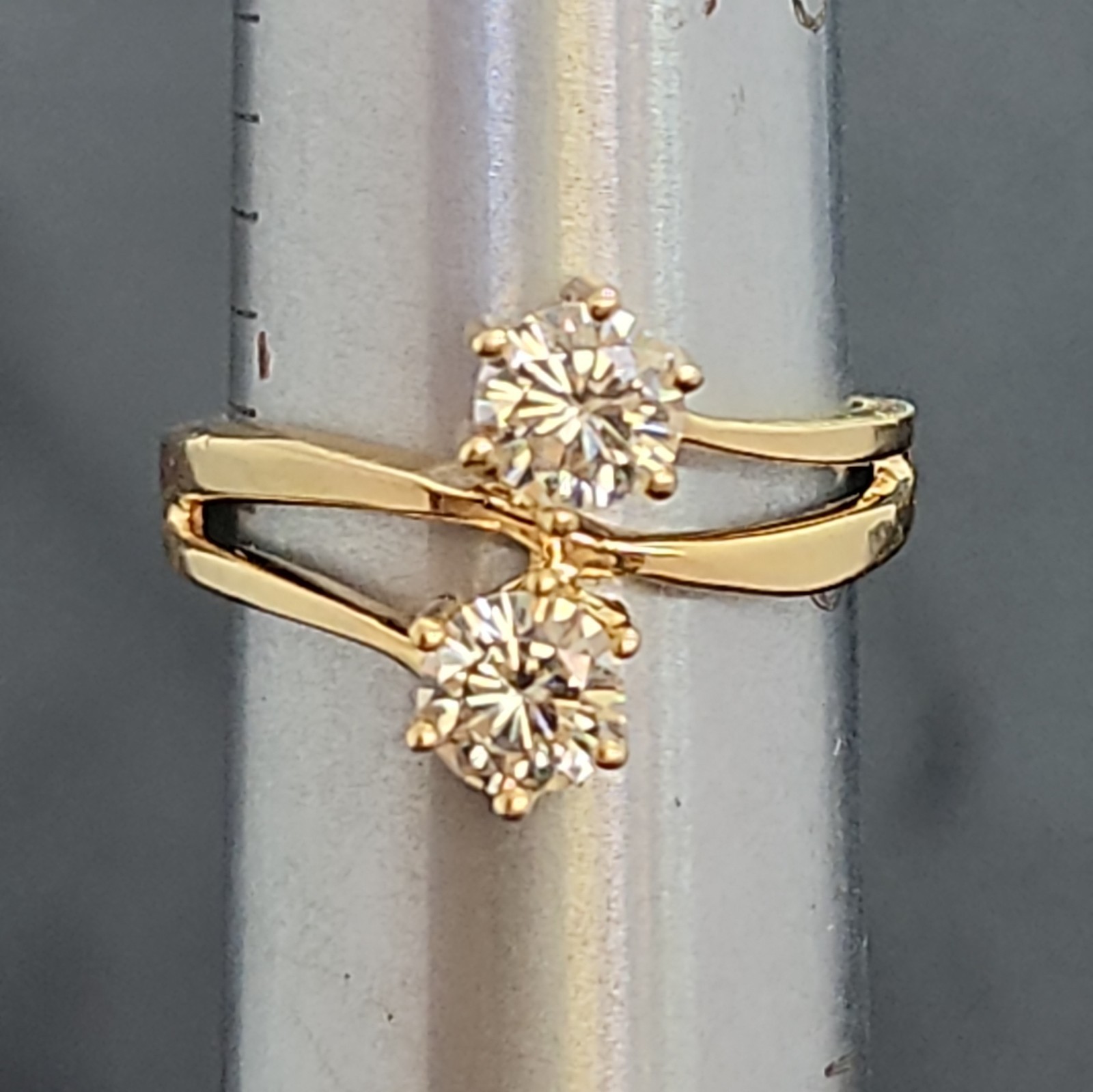 Round Two Stone MOISSANITE  Ring Solid 14K Yellow… - image 7