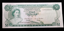 BAHAMAS $ 1 Dollar 1968, P-27a Monetary Authority, QEII Note