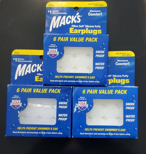 3 PACK- Mack's Clear Silicone Ear Plugs - Waterproof & Moldable - 6 Pair Packs