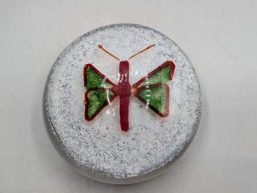 Rare antique French or Belgian 19th century glass paperweight with butterfly