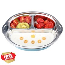 MR. CHOU Baby Suction Plate Divided Toddler Weaning Blue BPA Free