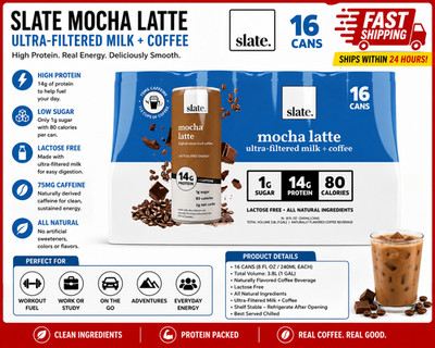 Slate Mocha Latte Protein Milk Coffee Drink - 14g Protein, 8 fl oz - Pack 16