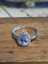 Beautiful Engagement/Promise Pear Cut Halo CZ Sterling Silver Ring 10mm