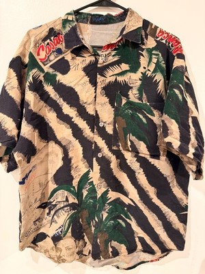 Byblos Vintage 80s or 90s Casablanca Jungle Print Shirt Size Large