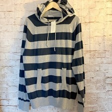 Sonoma Mens Striped Hooded Pullover Sweater Size L Navy Gray NWT
