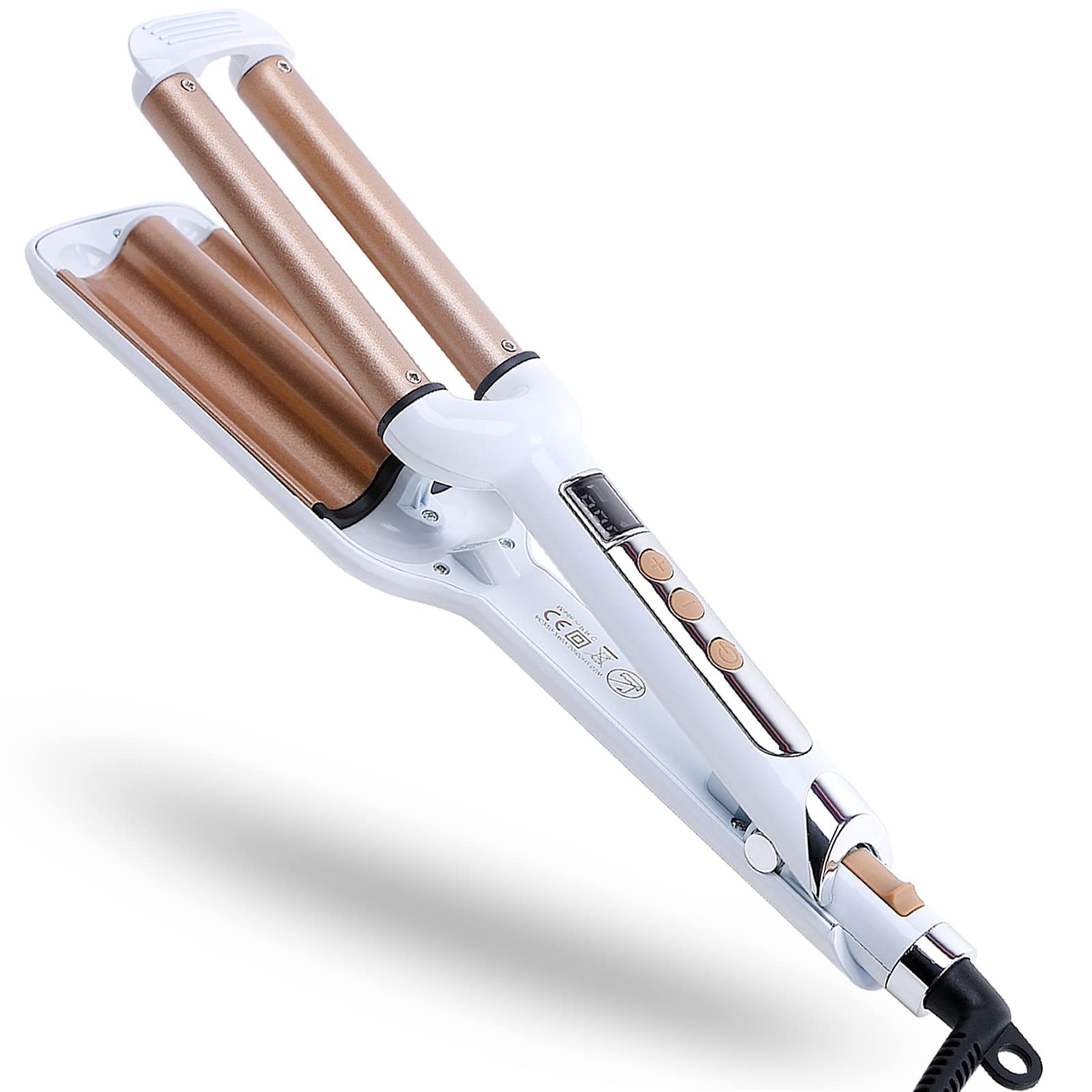 3 Barrel Hair Crimper Iron Professional Curling Wand 0.6 Inch Ceramic Fast He...