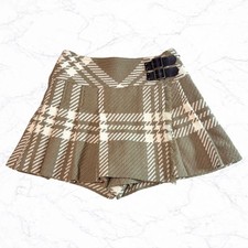 Burberry Blue Label Nova Plaid Pleated Divided Skirt Brown Sz 38