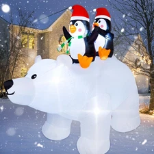 6.5 Foot Tall Christmas Inflatable Penguins on Polar Bear, LED Lights Outdoor...