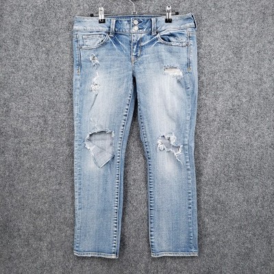 American Eagle Jeans Womens 6 Blue Artist Stretch Low Rise Distressed Denim