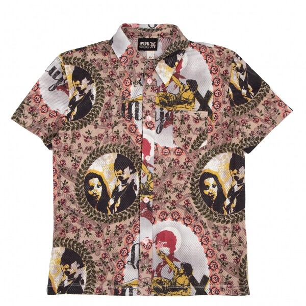 90s　Jean Paul GAULTIER　襟付き半袖カーディガン48　Y2K 90s Jean Paul Gaultier Paisley Mesh Net Avant Garde Button