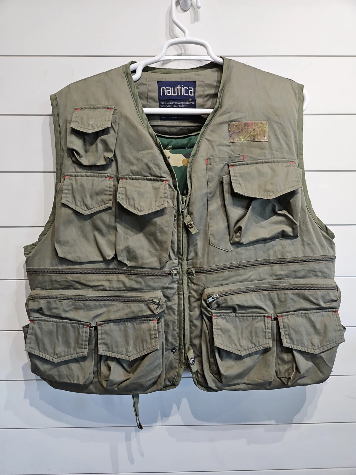 Vtg Nautica Goose Down Vest Men’s XL Green Camo Camoflage 1990s Tactical