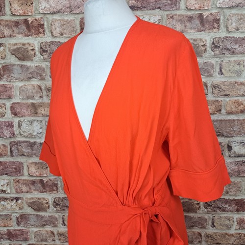 & Other Stories Wrap Dress 12 14 Red Midi Length Half Sleeve Flare - Picture 7 of 11