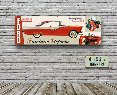 1956 Ford Fairlane Victoria Dealer Garage Banner Coupe Vicky V8 Yblock