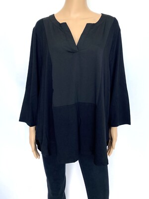 NWT! NEW! CALVIN KLEIN Plus Size 3X Black V-Neck Blouse Dress Top Tunic