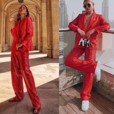 Sparkly Red Women's Sequin Suits 2 Pieces Birthday Wedding Party Wear Blazers