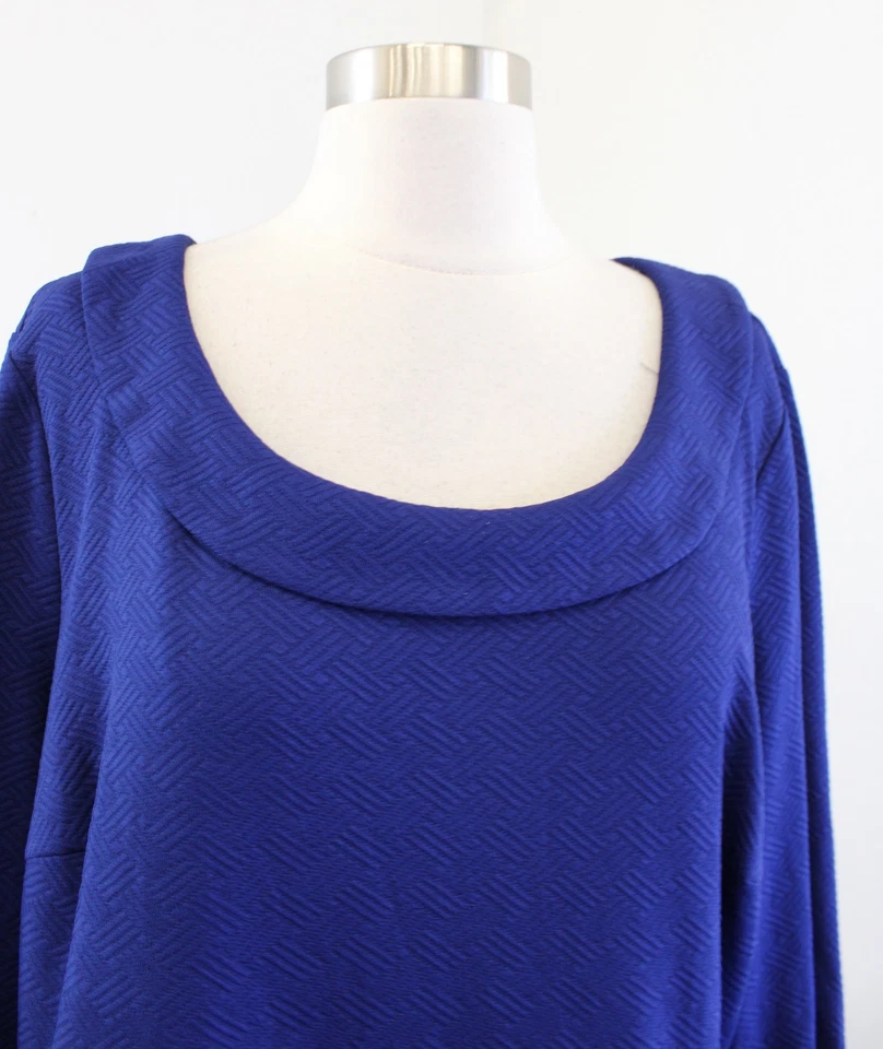 Modcloth Blue Geometric Embossed Peter Pan Collar Pleated Dress Size 2X 2XL - Image 2 of 4