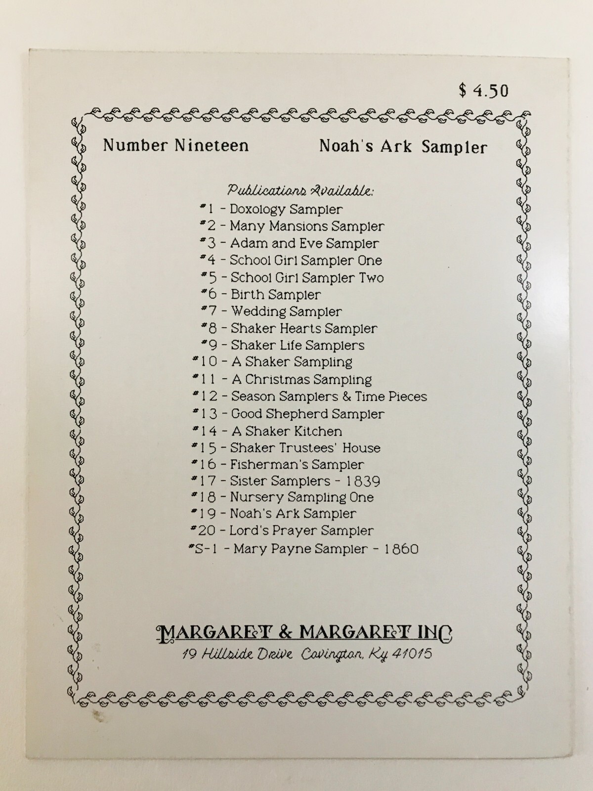 Margaret & Margaret NOAH'S ARK SAMPLER Cross Stitch Pattern & Instruction VTG