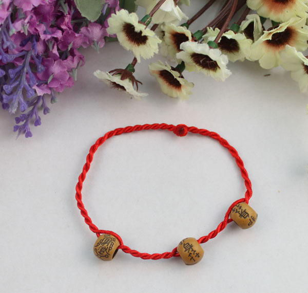 24pcs Chinese Brown Amulet Beads Red Luck Bracelets #22120